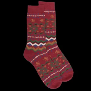 Homme Doré Doré Chaussettes^Chaussettes homme en coton à motif de Noël - Rouge pommard