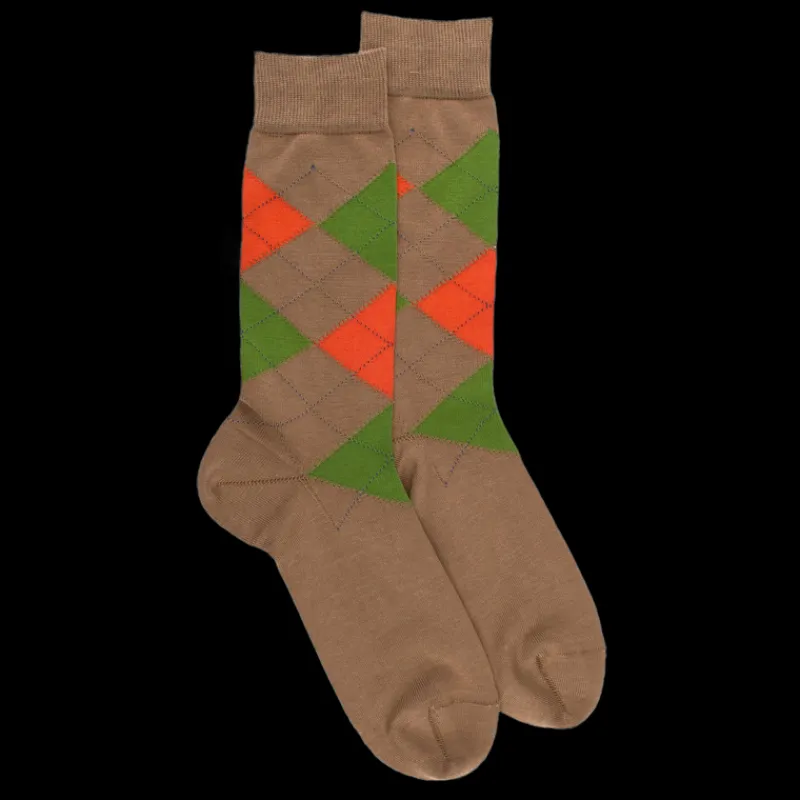 chaussettes_homme_en_coto_0-72.webp Homme Doré Doré Chaussettes^Chaussettes homme en coton à motifs intarsia - Marron Faon