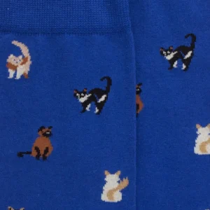 Homme Doré Doré Chaussettes^Chaussettes homme en coton à motifs chats - Bleu France