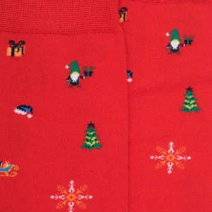 Homme Doré Doré Chaussettes^Chaussettes homme en coton à motif de Noël - Rouge Ponceau