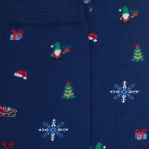 Homme Doré Doré Chaussettes^Chaussettes homme en coton à motif de Noël - Bleu Voilier