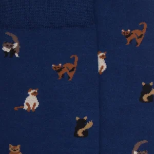 Homme Doré Doré Chaussettes^Chaussettes homme en coton à motif chats - Bleu Voilier
