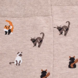 Homme Doré Doré Chaussettes^Chaussettes homme en coton à motifs chats - Beige Sahara