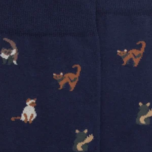 Homme Doré Doré Chaussettes^Chaussettes homme en coton à motif chats - Bleu Matelot