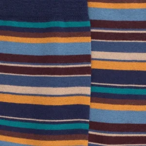 Homme Doré Doré Chaussettes^Chaussettes homme en coton à rayures fines multicolores - Bleu Caban & Vert verger