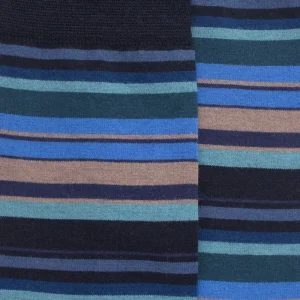 Homme Doré Doré Chaussettes^Chaussettes homme en coton à rayures fines multicolores - Bleu marine & Bleu jean foncé