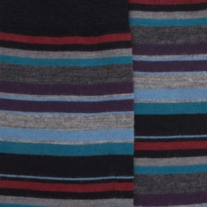 Homme Doré Doré Chaussettes^Chaussettes homme en coton à rayures fines multicolores - Noir & Rouge pommard