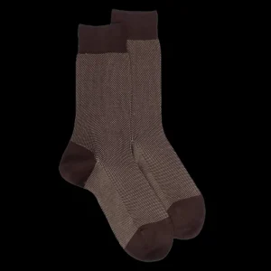 Homme Doré Doré Chaussettes^Chaussettes homme en fil d'Écosse renforcé à motifs caviar - Couleur café & Beige Sable