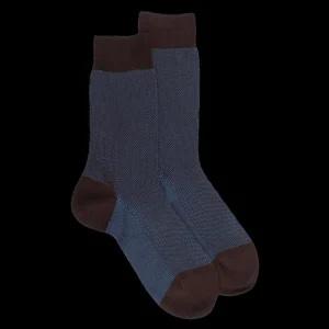 Homme Doré Doré Chaussettes^Chaussettes homme en fil d'Écosse renforcé à motifs caviar - Couleur café & Bleu Bassin