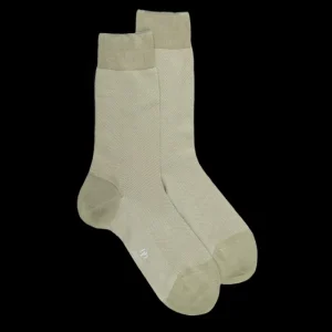Homme Doré Doré Chaussettes^Chaussettes homme en fil d'Écosse renforcé à motifs caviar - Vert Sauge & Blanc Givre