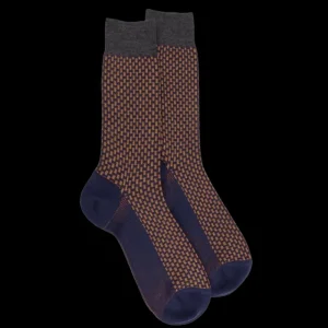 Homme Doré Doré Chaussettes^Chaussettes homme en laine à motif à trois couleurs - Bleu caban & gris étain