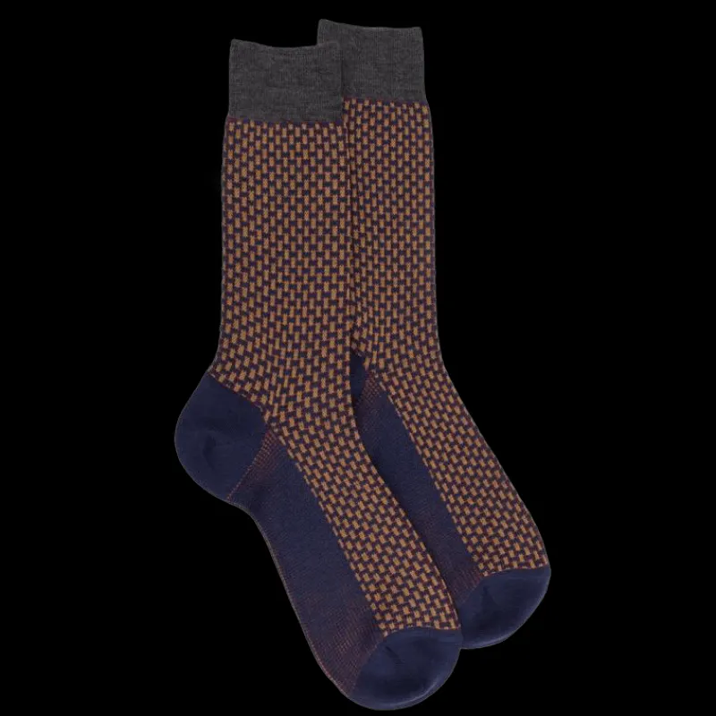 chaussettes_homme_en_lain_0-28.webp Homme Doré Doré Chaussettes^Chaussettes homme en laine à motif à trois couleurs - Bleu caban & gris étain