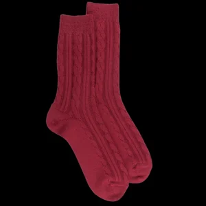 Homme Doré Doré Chaussettes^Chaussettes homme en laine à motif torsadés - Rouge pommard