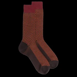 Homme Doré Doré Chaussettes^Chaussettes homme en laine à motif à trois couleurs - Marron Chocolat & Rouge pommard