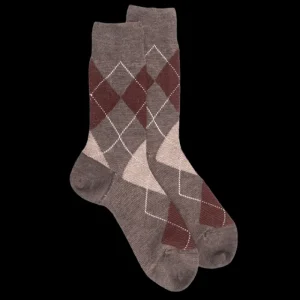 Homme Doré Doré Chaussettes^Chaussettes homme en laine mérinos à motif à losanges - Brun loutre & Beige Sable