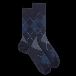 Homme Doré Doré Chaussettes^Chaussettes homme en laine mérinos à motif à losanges - Bleu marine