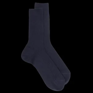 Homme Doré Doré Chaussettes^Chaussettes homme en laine mérinos côtelées - Bleu marine foncé