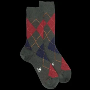 Homme Doré Doré Chaussettes^Chaussettes homme en laine mérinos à motif à losanges - Vert thuya & bleu caban