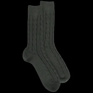 Homme Doré Doré Chaussettes^Chaussettes homme en laine à motif torsadés - Vert thuya