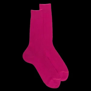 Homme Doré Doré Chaussettes^Chaussettes homme fines à côtes en fil d'Écosse - Rose Flamboyant