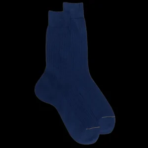 Homme Doré Doré Chaussettes^Chaussettes homme fines à côtes en fil d'Écosse - Bleu Voilier