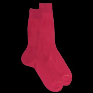 Homme Doré Doré Chaussettes^Chaussettes homme fines à côtes en fil d'Écosse - Rouge Cerise