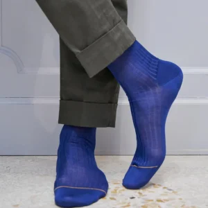 Homme Doré Doré Chaussettes^Chaussettes homme fines à côtes en fil d'Écosse - Bleu Voilier