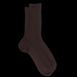 Homme Doré Doré Chaussettes^Chaussettes homme jambe sensible sans bord élastique en fil d'Ecosse - Marron