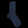 Homme Doré Doré Chaussettes^Chaussettes homme jambe sensible sans bord élastique en fil d'Ecosse - Bleu marine