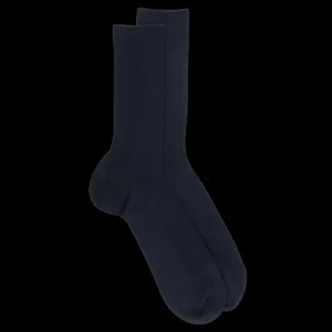 Homme Doré Doré Chaussettes^Chaussettes homme jambe sensible sans bord élastique en fil d'Ecosse - Bleu foncé