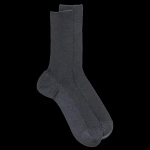 Homme Doré Doré Chaussettes^Chaussettes homme jambe sensible sans bord élastique en fil d'Ecosse - Gris foncé