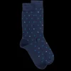 Homme Doré Doré Chaussettes^Chaussettes hommes en fil d'Ecosse avec petit motif D en deux couleurs - Bleu Matelot