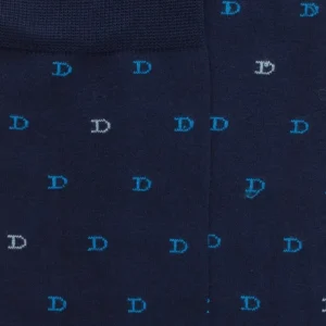 Homme Doré Doré Chaussettes^Chaussettes hommes en fil d'Ecosse avec petit motif D en deux couleurs - Bleu Matelot