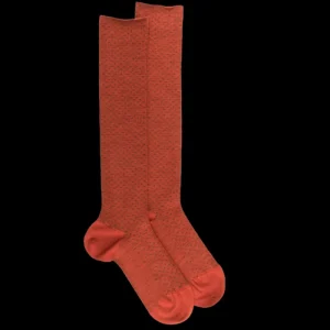 Femme Doré Doré Chaussettes Hautes^Chaussettes longues en laine pour femmes avec motifs à tirets - Orange henné