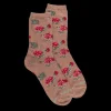 Femme Doré Doré Chaussettes^Chaussettes pour dames en coton à motifs de roses - Marron Caille