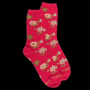 Femme Doré Doré Chaussettes^Chaussettes pour dames en coton à motifs de roses -