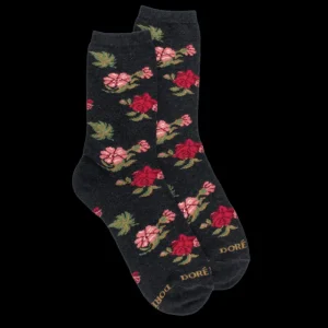 Femme Doré Doré Chaussettes^Chaussettes pour dames en coton à motifs de roses - Gris anthracite