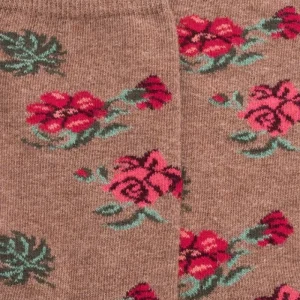 Femme Doré Doré Chaussettes^Chaussettes pour dames en coton à motifs de roses - Marron Caille