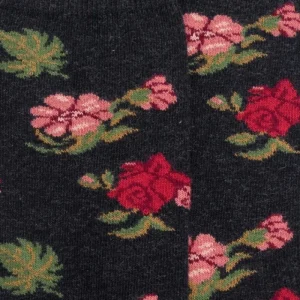 Femme Doré Doré Chaussettes^Chaussettes pour dames en coton à motifs de roses - Gris anthracite