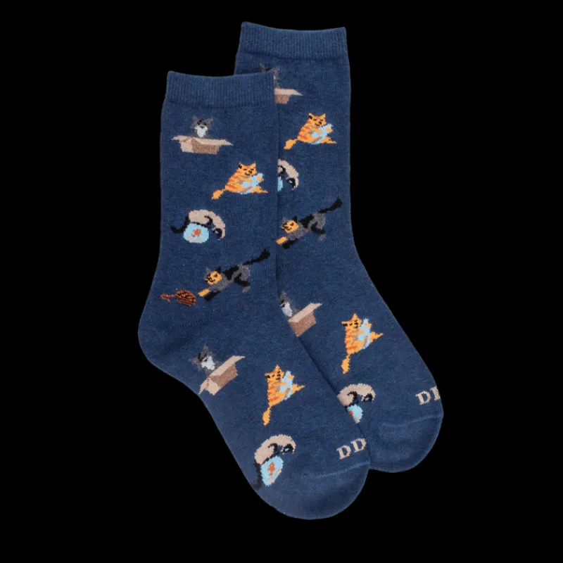 chaussettes_pour_enfants__0-10.webp Enfant Doré Doré Chaussettes^Chaussettes pour enfants en coton à motifs de chats - Bleu pêcheur