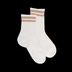 Enfant Doré Doré Chaussettes^Chaussettes pour enfants ajourées en fil d'Ecosse - Blanc Givre & Beige Sable
