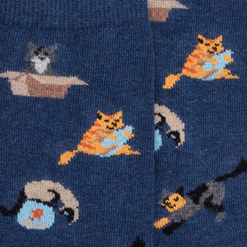 chaussettes_pour_enfants__1-10.webp Enfant Doré Doré Chaussettes^Chaussettes pour enfants en coton à motifs de chats - Bleu pêcheur