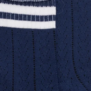 Enfant Doré Doré Chaussettes^Chaussettes pour enfants ajourées en fil d'Ecosse - Bleu Voilier & Blanc