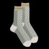 Femme Doré Doré Chaussettes^Chaussettes pour femme en fil d'Ecosse mi-rubané et mi-rhombique avec effet brillant - Écru
