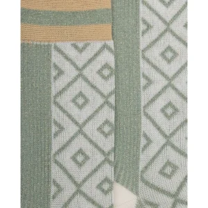 Femme Doré Doré Chaussettes^Chaussettes pour femme en fil d'Ecosse mi-rubané et mi-rhombique avec effet brillant - Écru