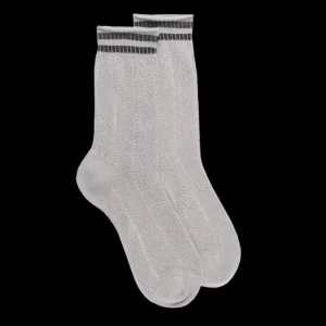 Femme Doré Doré Chaussettes^Chaussettes pour femmes ajourées en fil d'Ecosse - Gris Albatros & Gris étain