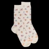 Femme Doré Doré Chaussettes^Chaussettes pour femmes en fil d'Ecosse à motifs de chardonnerets - Écru