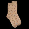Femme Doré Doré Chaussettes^Chaussettes pour femmes en fil d'Ecosse à motifs de chardonnerets - Beige Grège