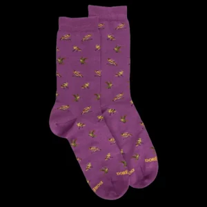 Femme Doré Doré Chaussettes^Chaussettes pour femmes en fil d'Ecosse à motifs de chardonnerets - Violet Grappe