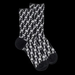 Femme Doré Doré Chaussettes^Chaussettes pour femmes en coton égyptien avec motif de vagues verticales sans bord élastique. - Gris anthracite